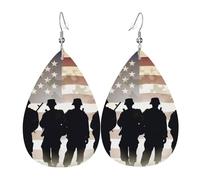 Armed Forces Day American Pattern Leather Earrings Dangle Drop Earring Lightweight Teardrop Earrings Vintage Bohemian Earring for Women Christmas Birthday Gift Fashion Jewelry