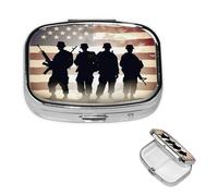 Armed Forces Day American Pill Case with Mirror Retro 2 Compartment Pill Box Small Pill Organizer for Purse or Pocket Decorative Metal Medicine Vitamin Organizer Unique Gifts