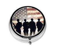 Armed Forces Day American Pill Case with Mirror Retro 3 Compartment Pill Box Small Pill Organizer for Purse or Pocket Decorative Metal Medicine Vitamin Organizer Unique Gifts