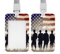 Armed Forces Day American Sliding Id Badge Holder with Clear Window Vertical Card Protector Detachable Lanyard Hard Plastic Waterproof Cards Holder for Nurse Teacher Passes