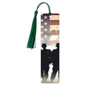 Armed Forces Day American Wooden Bookmarks 5pcs with Dark Green Tassels Handmade Double-Sided Printed Book Marks Page Markers Book Accessories Gift for Book Lovers Women Men