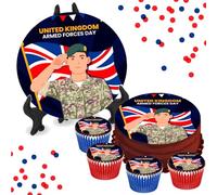Armed Forces Day - Design 3-8 INCH Cake or Cupcake Icing Toppers - Army Celebration Cake Decorations Perfect For Brownies Cookies Muffins & More! (1 x 8 Inch Circle Cake Topper (20.3cm x 20.3cm))