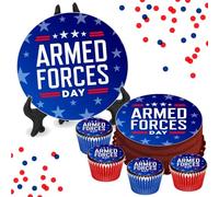 Armed Forces Day - Design 4-8 INCH Cake or Cupcake Icing Toppers - Army Celebration Cake Decorations Perfect For Brownies Cookies Muffins & More! (1 x 8 Inch Circle Cake Topper (20.3cm x 20.3cm))