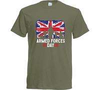 Armed Forces Day T-Shirt Lest We Forget British Armed Forces Veteran Unisex Gift Tee Top (Military Green, L)