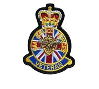 Armed Forces Veteran Embroidered Iron-On Patch Badge with Crown and Union Jack Design, 10cm x 7cm