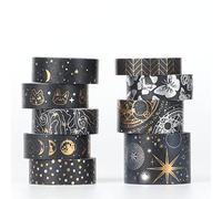 Armelaudin Washi Tape Set 9 Rolls-30/20/15/10 mm Wide, Dark Night Theme, Japanese Masking (4m) Decorate Your Scrapbook, DIY, Scrapbooking Supplies, Gift Wrapping, Bullet Journal, Planners