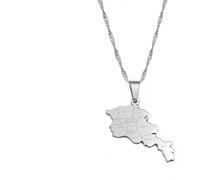 Armenia Map With Cities Pendant Necklace Armenians Map Stainless Steel Necklace, 60cm, Copper, Agate
