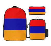 Armenia National Flag Printed School Backpack Set Lunch Bag And Pencil Case 3-Piece School Bags Teens Girls Boys Primary Junior Middle Water Resistant Lightweight Bookbag Travel Rucksack