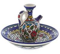 Armenian Ceramic Mayim Achronim Set, Colourful Flowers Design