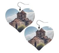 Armenian Church Leather Earrings for Women Heart Dangle Earrings Lightweight Drop Earring Jewelry Gift