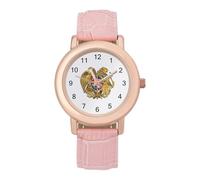 Armenian Coat of Arms Women's Leather Watch Easy Reader Minimalist Wristwatch Pink Rose Gold Strap Watches
