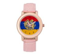 Armenian Emblem Women's Easy Read Watches Flexible Three Hand Round Case Quartz Watch for Small Wrists
