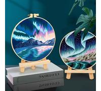 Armindou Aurora Borealis Embroidery Starter Kits for Beginners Adults & Kids, 2pcs Embroidery Supplies, 2 Hoops (Attached Video Tutorials)