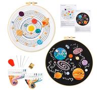 Armindou Embroidery Kit for Adult Kids Beginner, Hand Embroidery Starter Kit with Solar System Patterns, Counted Stamped Cross Stitch Needlepoint Kit for Beginner Adult, 2 Set Embroidery Supplies/Hoop