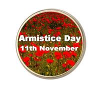 Armistice Day Poppy Military Remembrance Round Silver Colour Badge With A Velveteen Bag