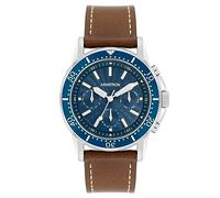 Armitron Men's Analog Chronograph Leather Strap Watch, 20/5531, Brown/Navy/Silver, Japanese