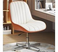 Armless Office Desk Chair, Cross Legged Chair, PU Leather Padded Swivel Task Chair, Ergonomic Computer Chair for Home, Blue/Black