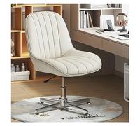 Armless Office Desk Chair No Wheels,PU Leather Padded Modern Swivel Vanity Chair,Mid Back Ergonomic Adjustable Wide Seat Computer Task Chair for Makeup Vanity (Color : Cream)