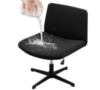 Armless Office Desk Chair Slipcover No Wheels Chair Cover, 310 GSM Jacquard Stretch Chairs Cover, Waterproof Removable Furniture Protector Chair Seat Cover for Vanity Computer Task Chair (Black)