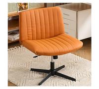 Armless Orange Office Chair - Thick Padded Leather, Adjustable Swivel Rocking Design, No Wheels, Ideal Small Space Task & Vanity Chair for Home or Office