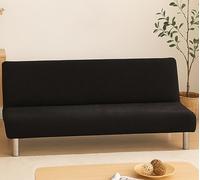 Armless Sofa Bed Cover - Stretch Slipcover for Folding Sofa without Armrests, Washable Protector for 2/3 Seater, Ideal for Homes with Pets or Kids, 14 Colour Options (Black, 150-190cm)