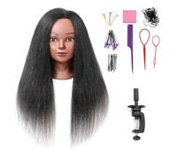 Armmu 100% Real Hair Mannequin Head with stand, 18" Hairdresser Cosmetology Mannequin Manikin Training Practice Doll Head for for Hairstyling - Black