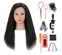 Armmu 100% Real Human Hair Mannequin Head with Stand, Hairdressing and Cosmetology Training Head for Hairstyle and Braiding (45 cm) - Natural Black