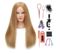 Armmu 18 Inch Hairdressing Head with Stand, 100% Human Hair Practice Head for Hairdressers and Cosmotology Doll Head for Hairstyles and Braids, #27