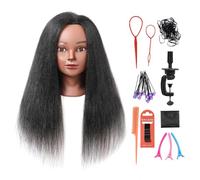 Armmu Mannequin Head with 100% Real Hair, 16" Hairdresser Cosmetology Mannequin Manikin Training Practice Doll Head for Hairstyling and Free Clamp Holder- Black