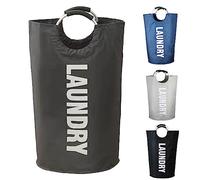 Armo® 90L Large Laundry Basket Foldable Collapsible Freestanding Washing Bin Basket (Dark Grey)