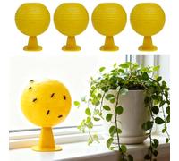 Armo® Sticky Fruit Fly Trap Balls For Indoor Plants 4 x Yellow Gnat Catcher With Suction Cup Stand For Household Kitchen House Plants