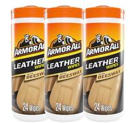 Armor All Leather Cleaning Wipes with Natural Beeswax - 3 Packs of 24 | Cleans, Conditions & Protects Car Seats, Shoes, Furniture & More