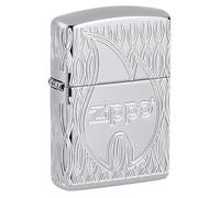 Armor Case Polished Chrome Zippo Flame 60006834 8-Sided Deep Engraved Gift Box