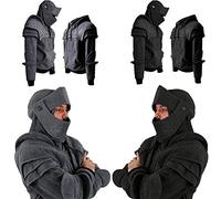 Armor Hoodies Men, Rider Knight Hoodies Medieval Vintage Armor Masked Sweatshirts Long Sleeve Hooded Jacket Retro Drawstring Streetwear Lightweight Fashion Pullover Stretchy Comfy Outerwear Grey