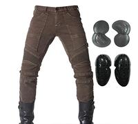 Armor Qtrees Men Motorcycle Riding Jeans Cycling Racing Pants with 4 X Knee Hip Protector Pads (XL=34) Brown