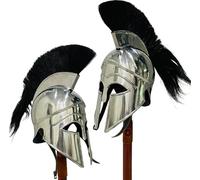 Armor Roman Centurion Greek Knight Helmet Warrior Halloween costume Metal Black Plume with inner liner Silver Finish (Stand Not Includ)