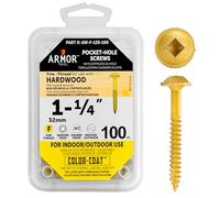 ARMOR Tool Pocket Hole Screws - 1-1/4" Fine Thread Joinery Screws 100 Pack with Yellow Color Coat & Square Drive - AW-F-125-100