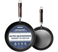 Armorbear 2 Piece Carbon Steel Pan Set 26cm & 30cm, Deep Nitrided Frying Pans, Pre-Seasoned Uncoated Iron Skillets Cookware Bundle Gift for Induction Hob Searing