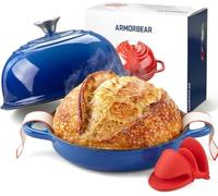 Armorbear Dutch Oven for Bread Making-5QT Cast Iron Sourdough Dutch Oven Pot with Lid, Enameled Round Cast Iron Bread Pot with Dome Lid for Homemade, Gifts for Sourdough Bakers, Blue