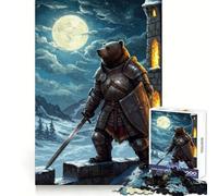 Armored Bear Knight Under Moonlight 1000 Pieces Puzzles for Teenagers DownTime Game Smooth Connection Real Challenge Santa Surprise (38x52cm)