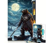 Armored Bear Knight Under Moonlight 1000 Pieces Puzzles for Teenagers DownTime Game Smooth Connection Real Challenge Santa Surprise (38x52cm)