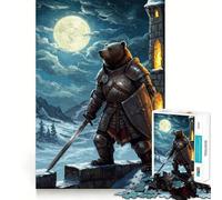 Armored Bear Knight Under Moonlight Jigsaw Puzzles 1000 Piece for Adults Stress Relief Smooth Cut Fun Play (50x75cm)