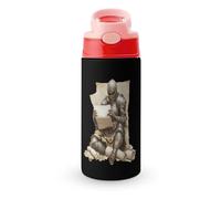 Armored Knights Reading Treasure Map Cute Water Bottle with Straw Lid Stainless Steel Drink Tumbler Insulated Flip Top Cups 350ml