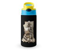 Armored Knights Reading Treasure Map Cute Water Bottle with Straw Lid Stainless Steel Drink Tumbler Insulated Flip Top Cups 350ml