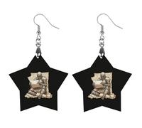 Armored Knights Reading Treasure Map Trendy Wooden Earrings Lightweight Charms Pendant Hooks Gifts for Women Circular