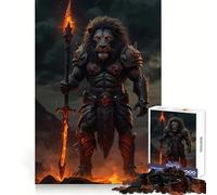 Armored Lion Warrior with Flaming Spear Jigsaw Puzzles for Adults 1000 Pieces Restful Game Accurate Cut Family Bond Fine Art (38x52cm)