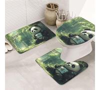 Armored Panda Bamboo Forest Bathroom Rugs Sets 3 Piece, Soft Absorbent Memory Foam Bath Mats And U Shaped Contour Toilet Rug, Home Decoration, Quick Dry