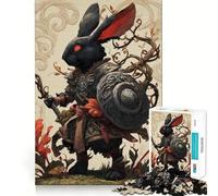 Armored Rabbit Warrior with Red Eyes for Adults 1000 Piece Puzzle Cognitive Train Clean Connection Pattern Build Room Art (38x26cm)