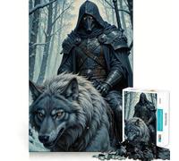 Armored Rider on Wolf in Winter Forest 1000 Piece Jigsaw Puzzles for Teenagers Jigsaw Logic Fun Firm Cut Home Enjoyable Furniture Decor (38x52cm)