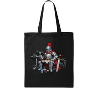 Armored Warrior Strength Training Session Natural Cotton Tote Bag Black